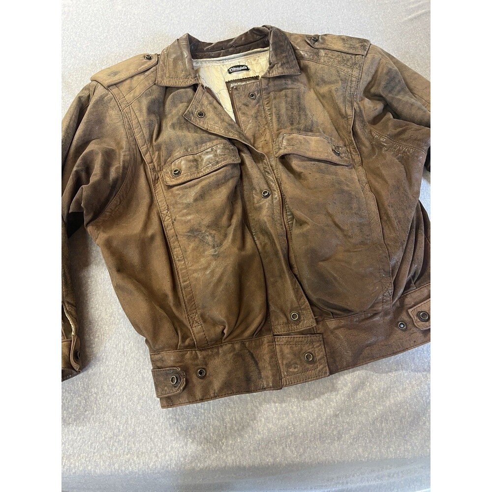 VTG Adventure Bound Leather Flight Jacket Bomber Distressed Men’s Medium Brown